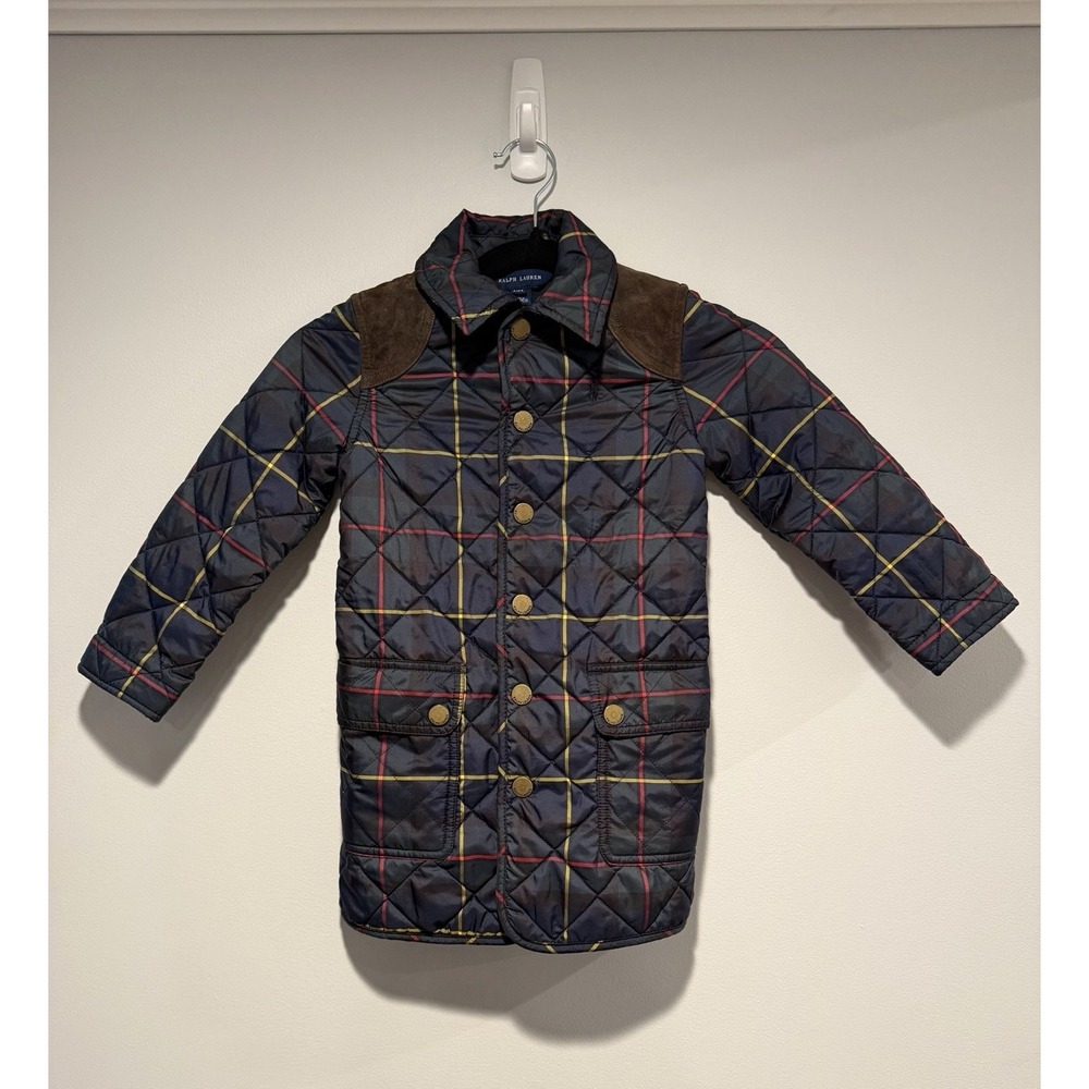 Ralph Lauren Quilted Tartan Plaid Quilted Jacket Size 4T Snap Front Coat Long